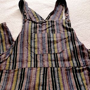 Boho Overalls made by Brilliant Stranger. Cotton mult-color textured stripes.